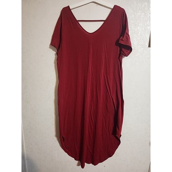 Kancy Store Maxi Dress Pockets Burgundy 2XL Scoop Neck & Back Short Sleeve - Picture 1 of 7